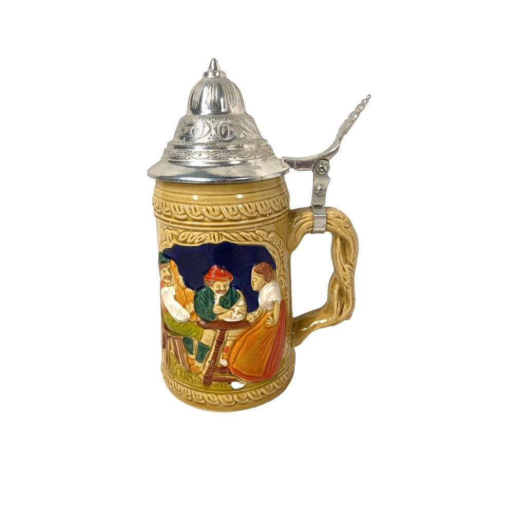 vintage style german themed beer stein with lid A